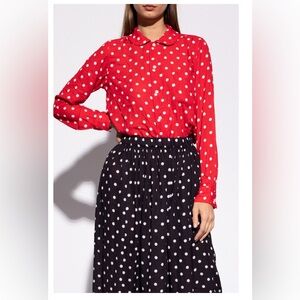 Comme de Garçons Girl Red Blouse Button Down Top Spring Shirt Office Wear Japan
